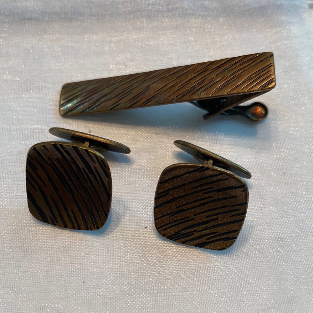 Elegant Bronze Colored Tie Clip and Cufflinks Set, Jorgen Jensen